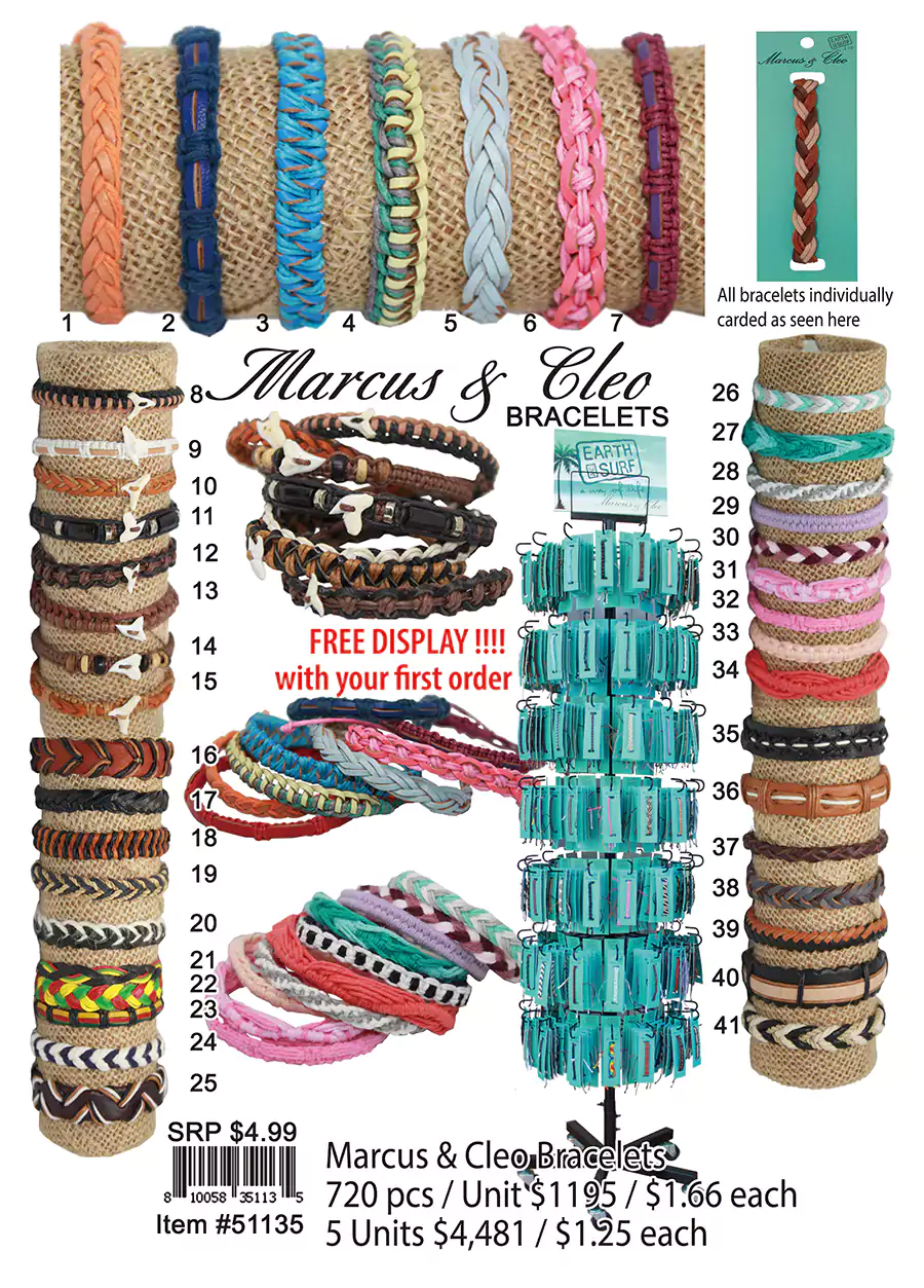 Bulk 720 pcs leather and cotton Marcus and Cleo Bracelets